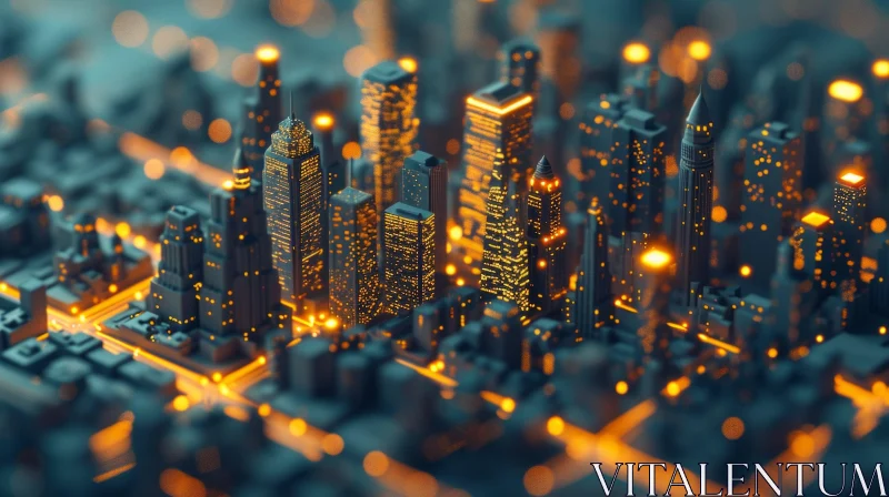 Urban Night Cityscape 3D Rendering AI Image