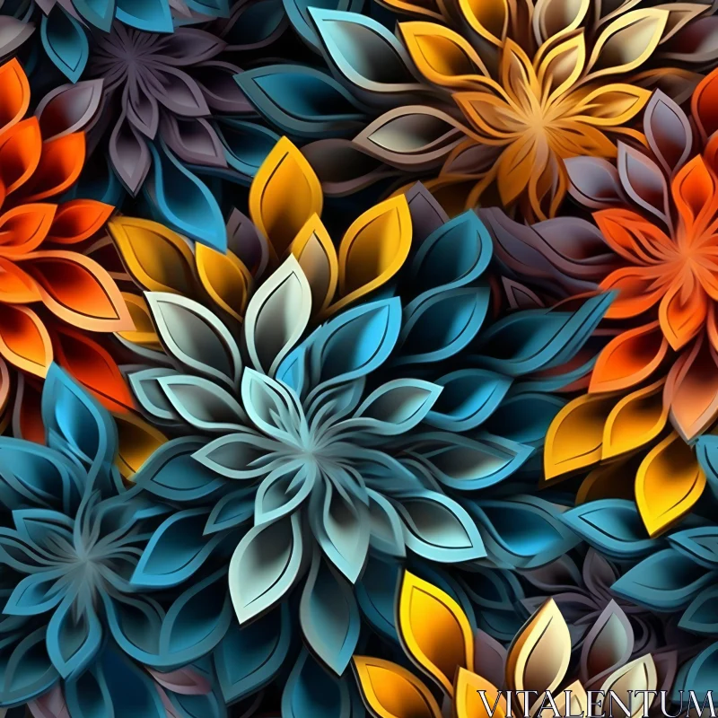 Colorful 3D Flowers Seamless Pattern AI Image