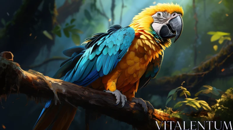 Colorful Parrot on Jungle Branch - Exotic Wildlife Photography AI Image