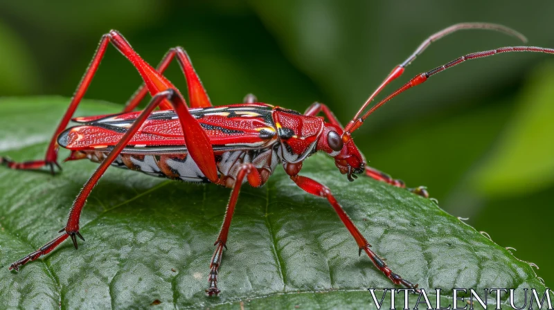 Detailed Red Beetle on Green Leaf AI Image