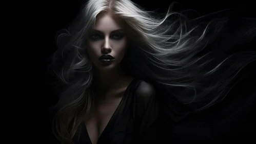 Enigmatic Woman in Black: Intense Gaze and Dark Elegance