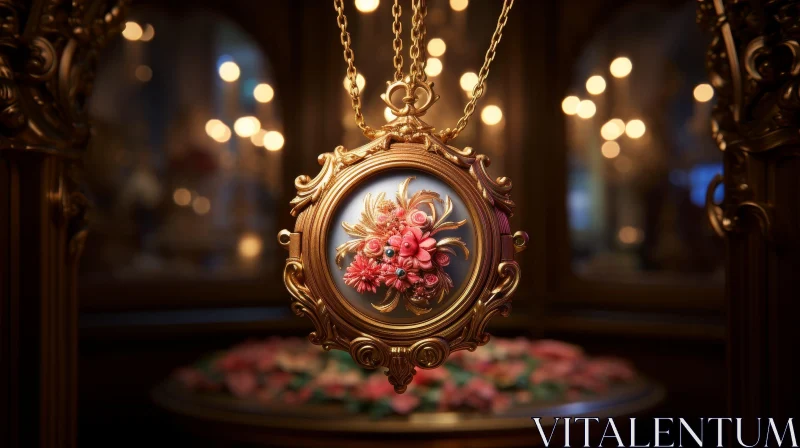 Exquisite Golden Locket with Floral Design AI Image