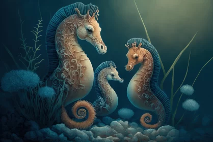 Graceful Seahorses in a Fantasy Oceanic World | Realistic Animal Portraits