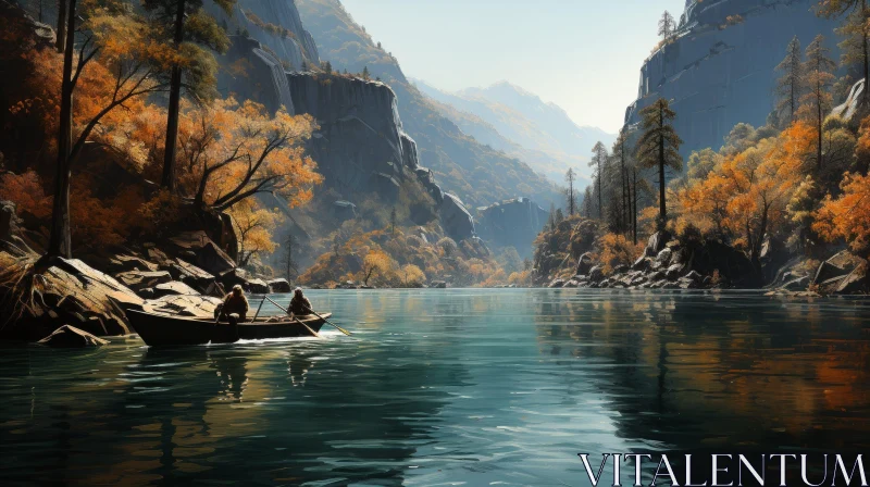 AI ART Mountain Lake Landscape Painting - Serene Nature Scene