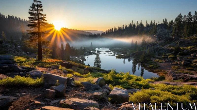 Mountain Lake Sunrise Serenity AI Image