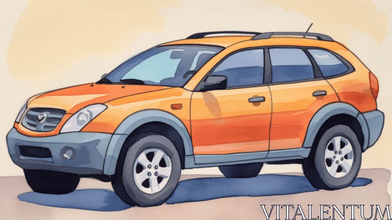 Orange SUV on Yellow Background | Serene Watercolor Art AI Image