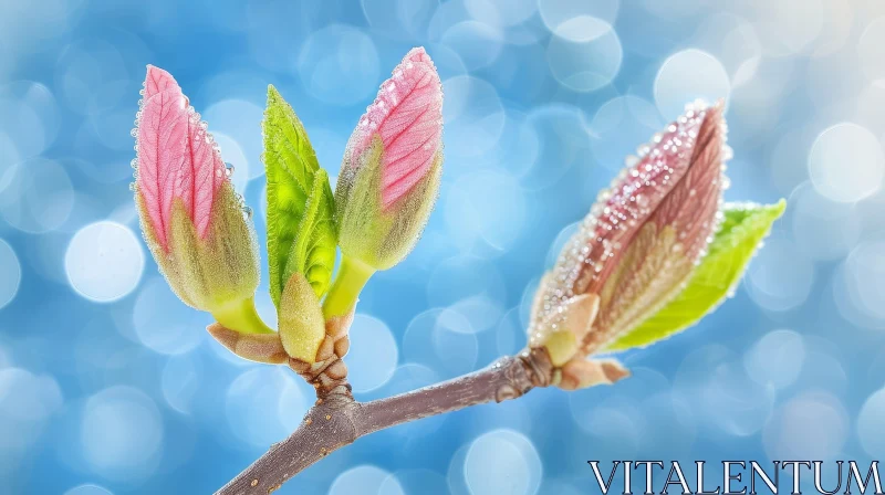 Pink Buds and Green Leaves Plant Close-Up AI Image
