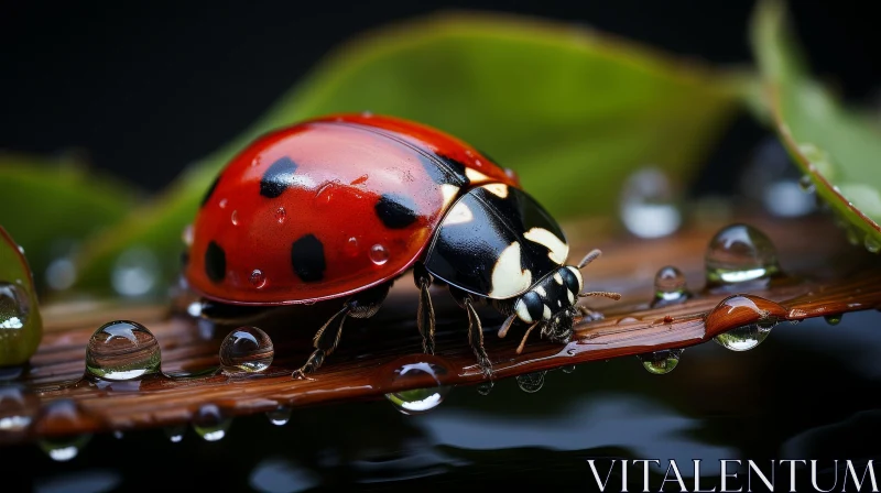 AI ART Red Ladybug on Green Leaf | Nature Photography