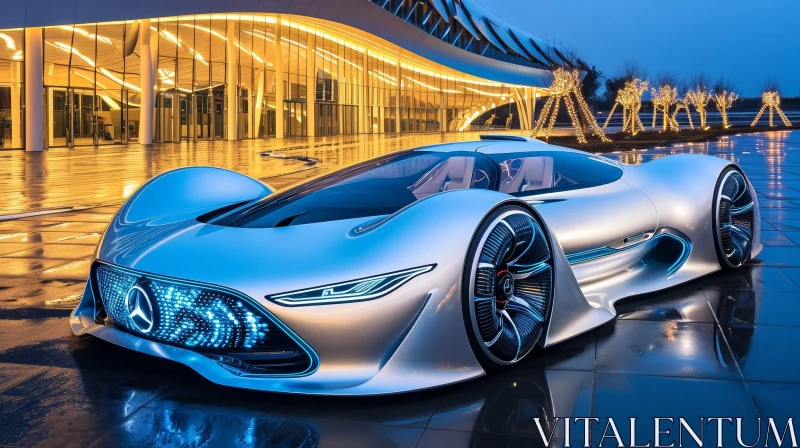 Sleek Futuristic Concept Car in Silver Design AI Image