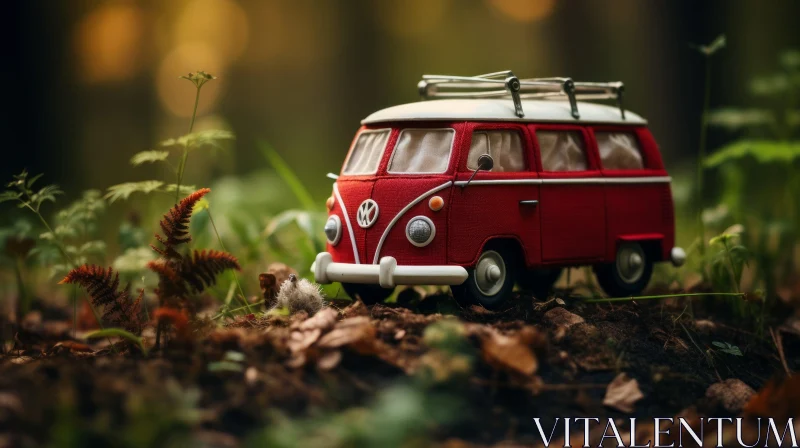 AI ART Vintage Volkswagen Type 2 Bus in Forest Setting