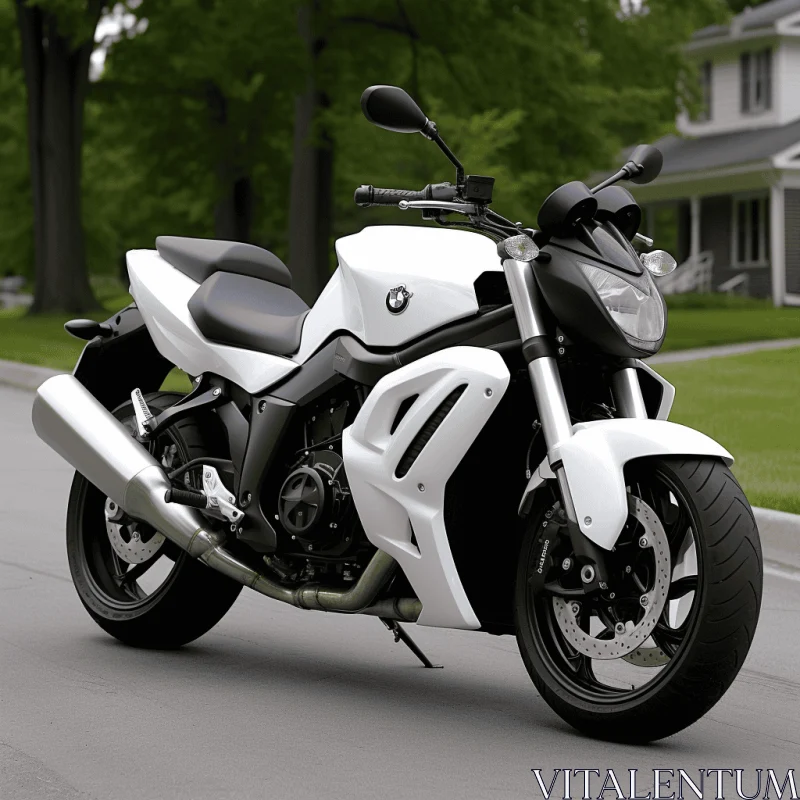 AI ART White Motorcycle Parked Near a Tree - Hyperrealistic Rendering