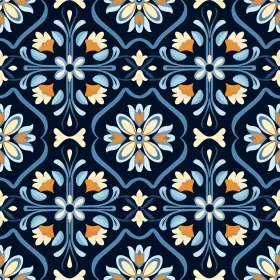 Blue and White Floral Tiles Pattern