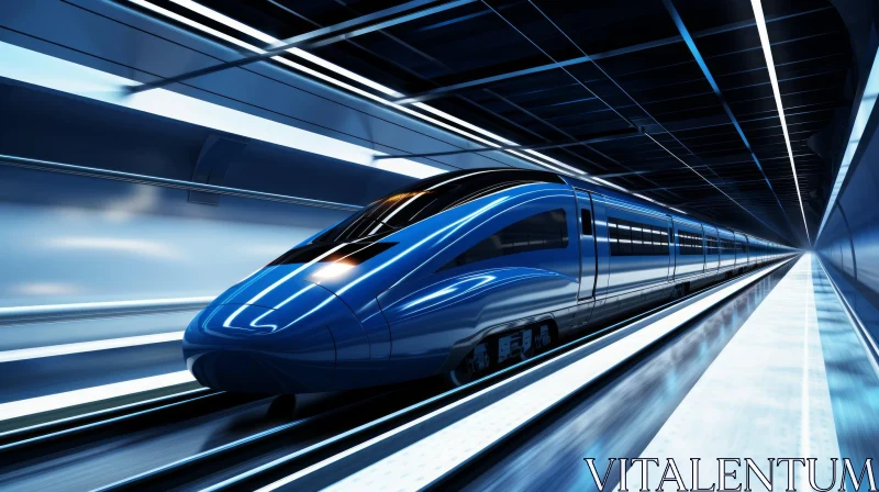 Blue High-Speed Train in Dark Tunnel AI Image