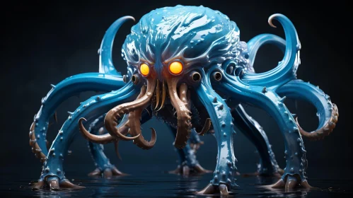Blue Octopus-Like Creature in Water - 3D Rendering