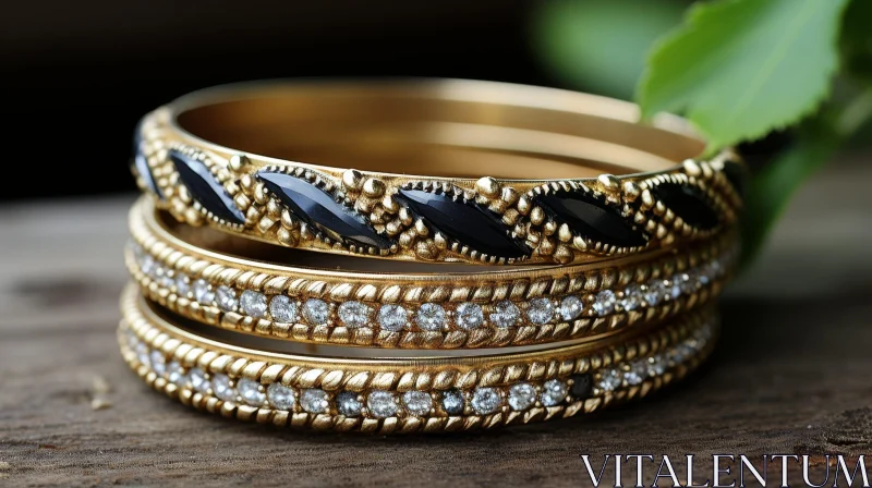 Exquisite Gold Bracelets with Unique Stone Design AI Image
