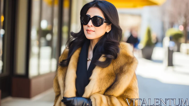 Fashionable Woman in Fur Coat and Sunglasses AI Image