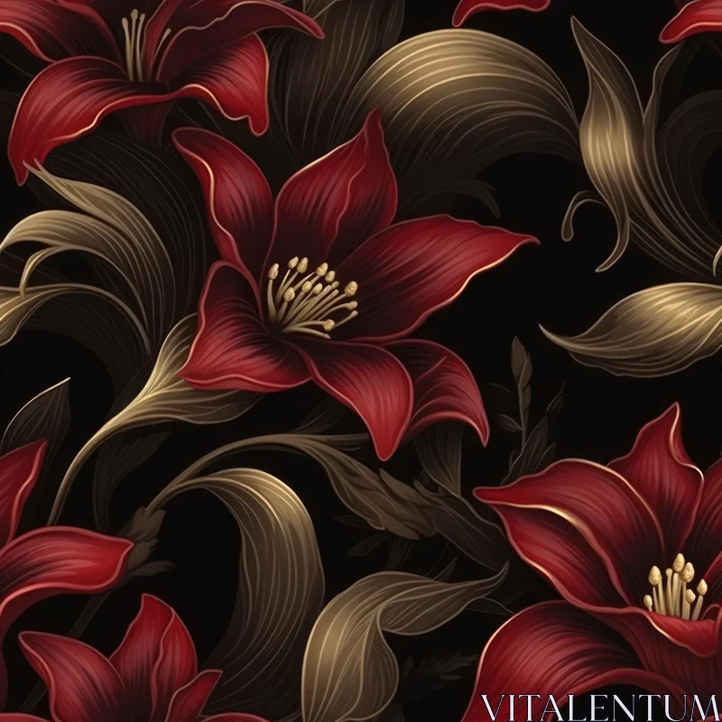 Red Lilies Seamless Floral Pattern AI Image