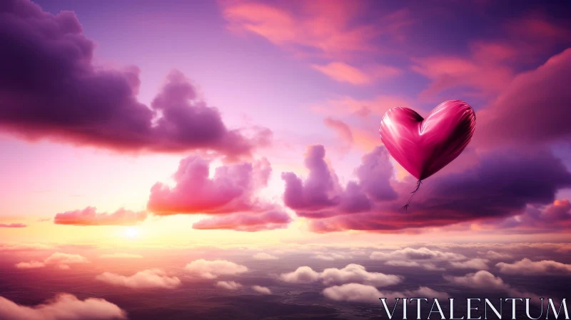 Romantic Sunset with Heart-shaped Balloon for Special Occasions AI Image