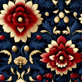 Symmetrical Floral Pattern on Dark Blue Background