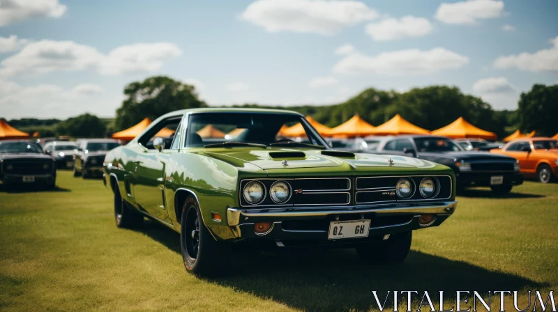 Vintage 1970 Dodge Charger R/T Muscle Car in Green Field AI Image