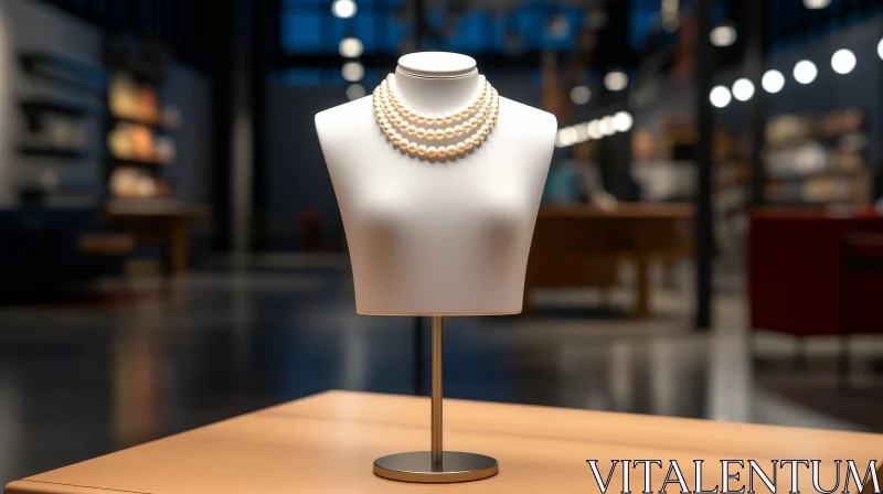 White Mannequin Torso with Pearl Necklaces in Store Setting AI Image