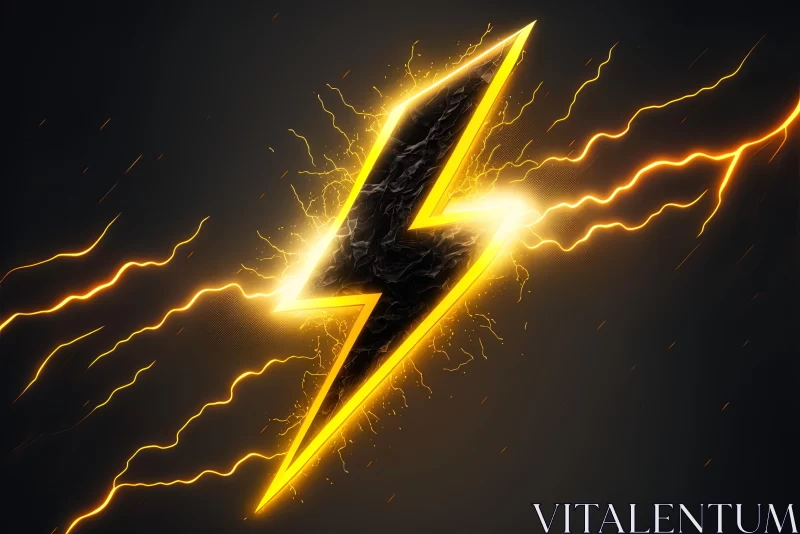 Yellow Lightning Bolt on Dark Black Background - Hyper-Realistic Sci-Fi Art AI Image