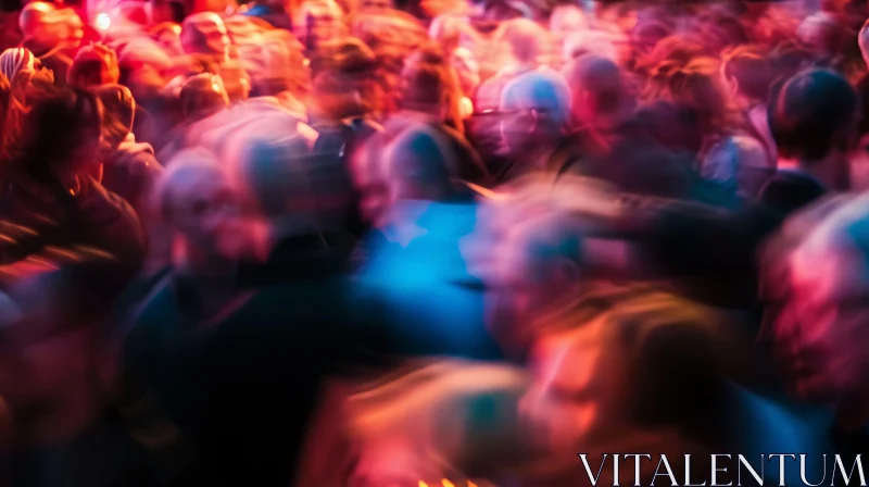 Abstract Crowd Image with Blurred Faces and Vibrant Lights AI Image