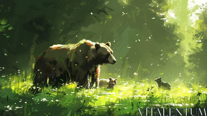 AI ART Bear Family in Forest - Digital Painting