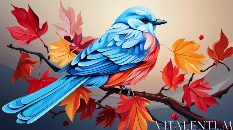 AI ART Bluebird on Branch Digital Painting