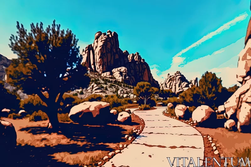 Captivating Pop Art Graphic Style: Illusionary Path Among Rocks AI Image