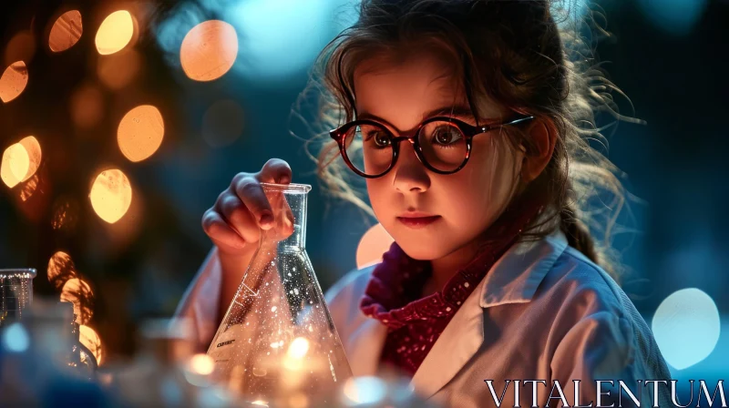 Captivating Science Experiment: Young Girl in Lab Coat AI Image