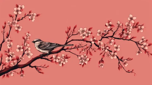 Cherry Blossom Bird Digital Drawing