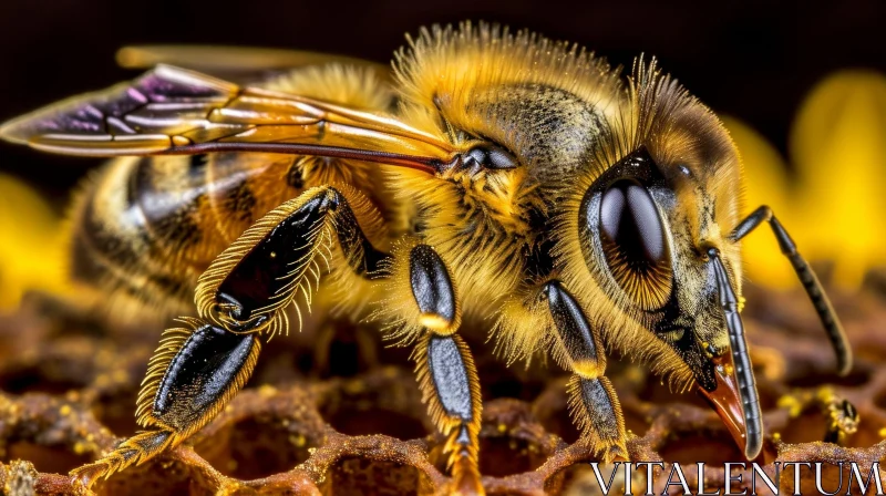 Close-up Honeybee on Honeycomb Photo AI Image