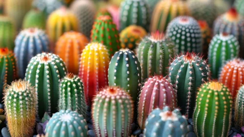 Colorful Small Cacti Collection in a Pot