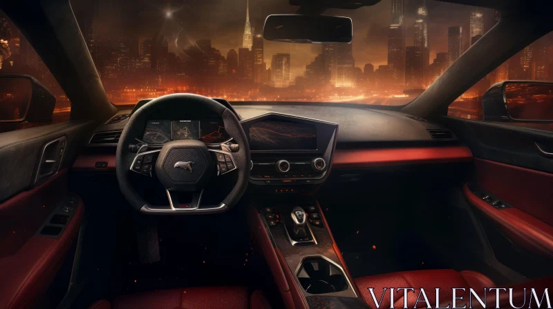 Futuristic Car Interior in Dark Cityscape AI Image