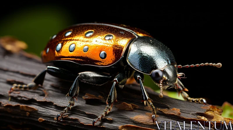 Golden Ladybug Close-up on Branch AI Image