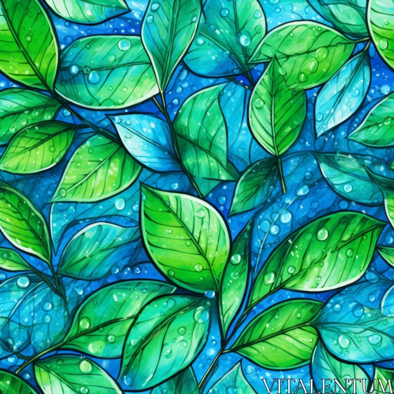AI ART Green Watercolor Leaves Seamless Pattern