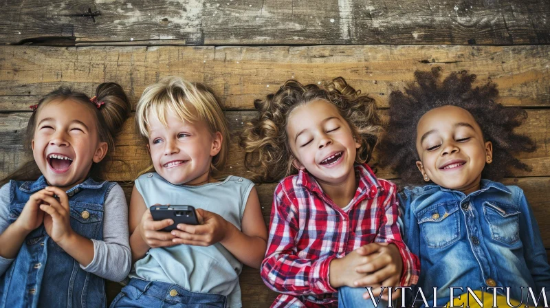 Joyful Children on Wooden Floor - Captivating Image AI Image