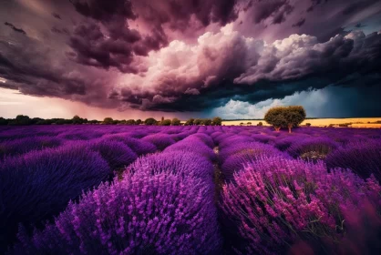 Lavender Fields under Stormy Skies: A Mesmerizing Naturalistic Depiction