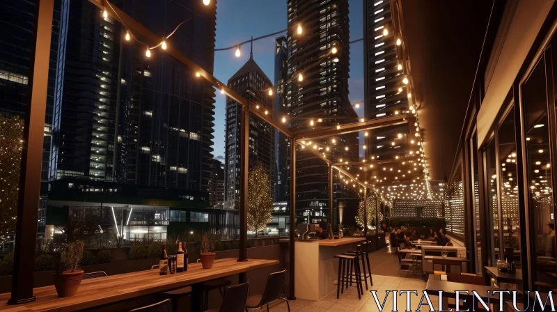 Nighttime Bliss: Rooftop Bar with City View AI Image