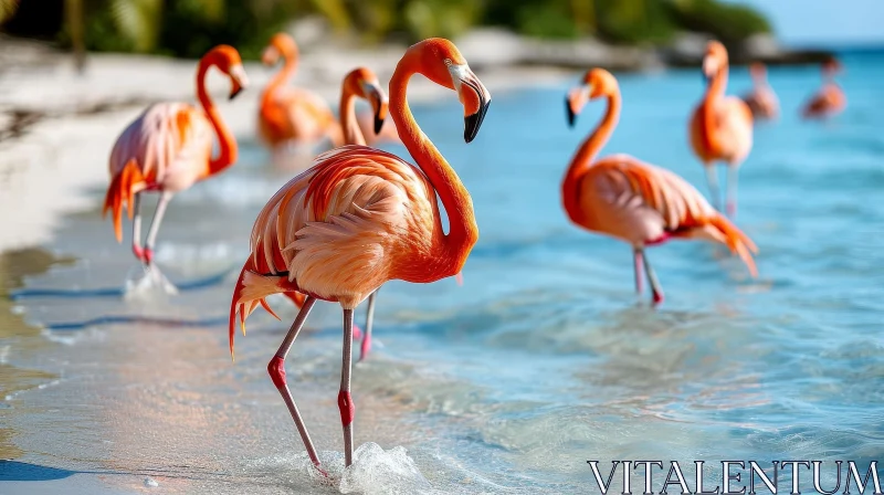 Pink Flamingos in Water - Wildlife Photography AI Image