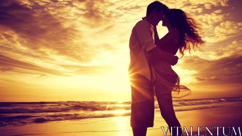 Romantic Sunset Beach Embrace AI Image