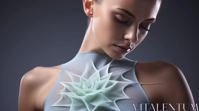 Serene Futuristic Woman Portrait in Silver Dress AI Image