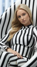 Serious Blonde Woman in Striped Jumpsuit - Urban Portrait