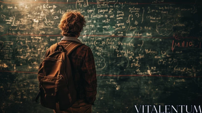 Young Male Student Contemplating Mathematical Equations | Classroom AI Image