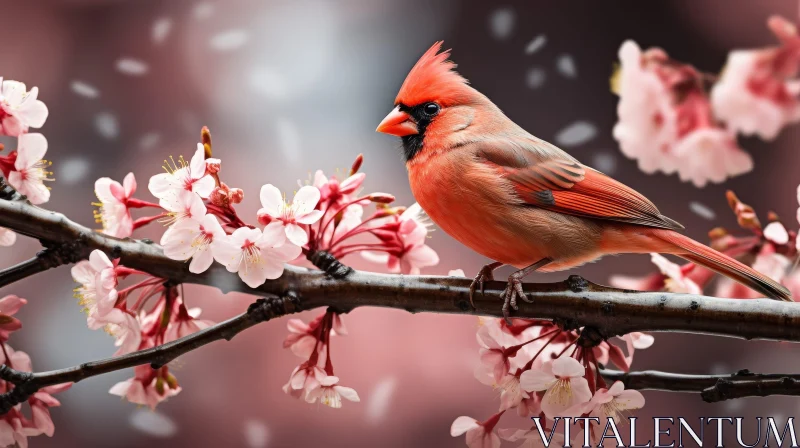Beautiful Cardinal Bird on Cherry Blossom Tree AI Image