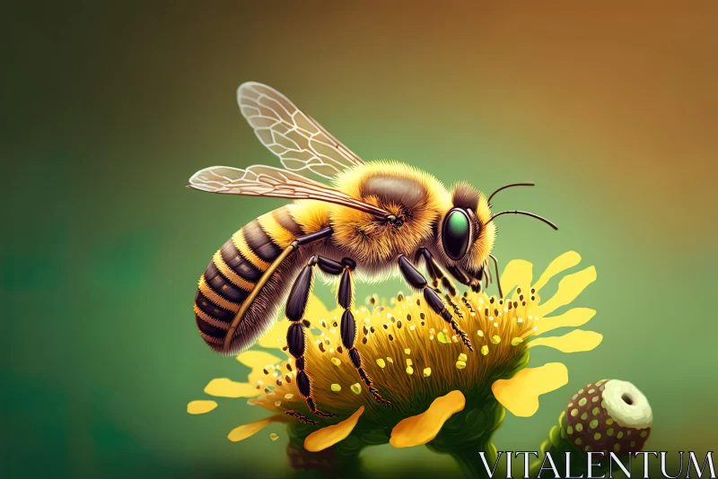 AI ART Bee in Flower - Caricature-like Illustrations and Realistic Rendering