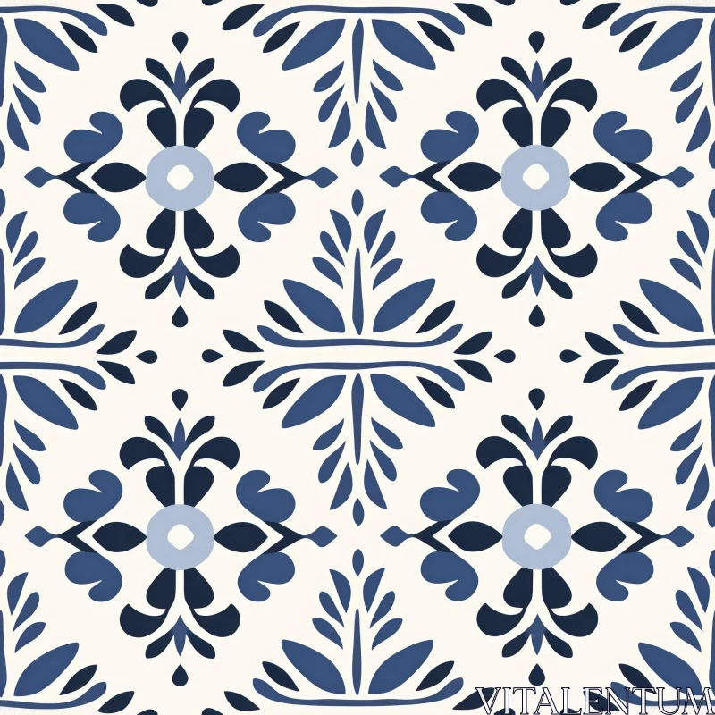 Blue and White Ceramic Tiles Pattern - Traditional Floral Design AI Image
