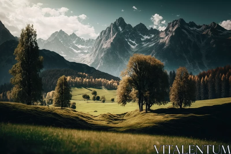 Captivating Landscape: Trees and Mountains in Schlieren Photography Style AI Image