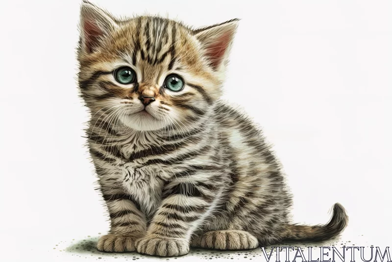 Captivating Painting of a Small Kitten with Green Eyes AI Image